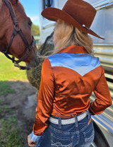 Rust & Blue Satin Retro Buckin Horse Pullover Button Up