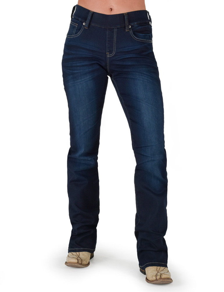 Cowgirl Tuff Don't Fence Me In Dark Boot Cut Jeans - Medium Rise, Cotton-Spandex, Barbed Wire Design - View #3