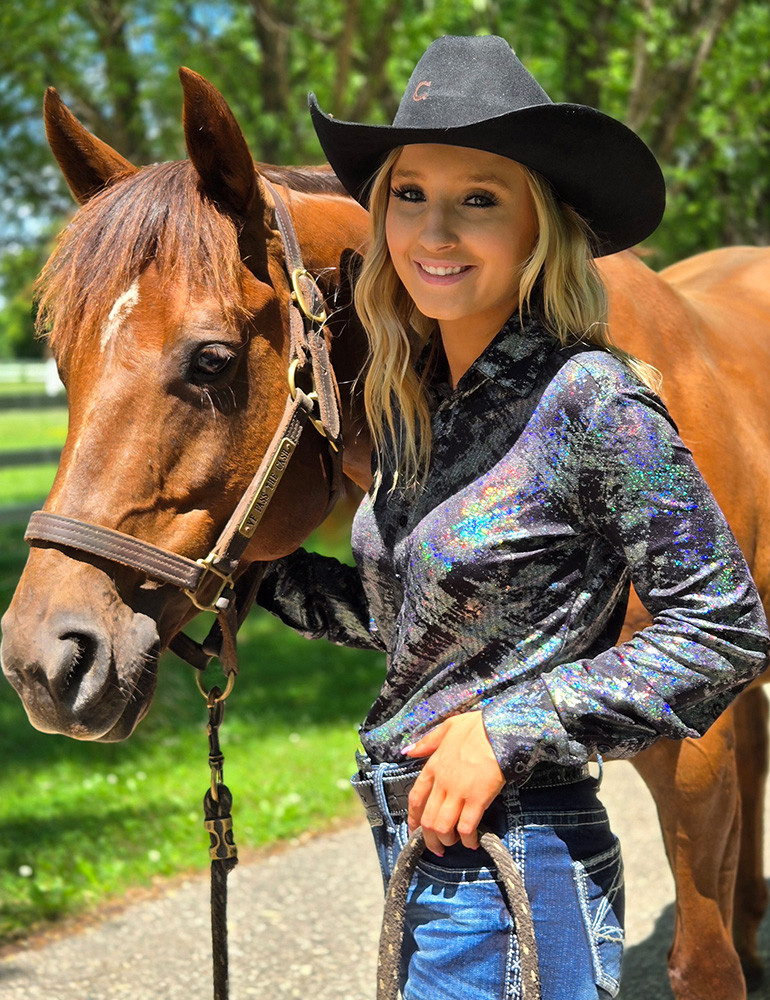 Cowgirl Tuff Pullover Arena Shirt - Soft Pink Iridescent Chrome main image 0