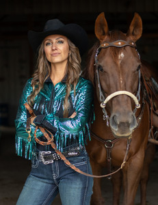 Long Sleeve Breathe Tee - 1999 Cowgirl Tuff Athletics (rust with turquoise  print)