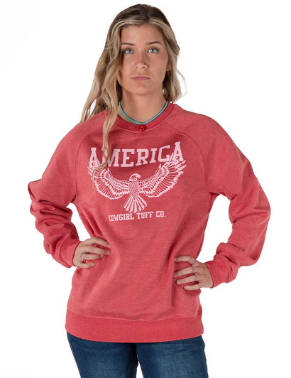 America Eagle Print Junior Crew Neck Sweatshirt (Red)