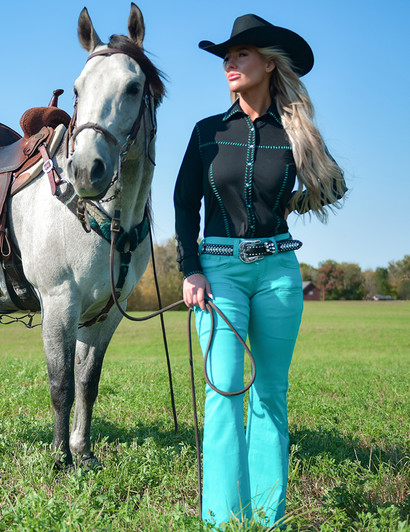 Turquoise Pull-On Trousers