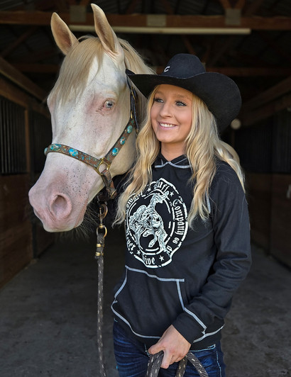 Black Fleece Stretch Hoodie with Cream Logo and Stitching