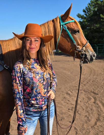 Navy & Gold Paisley Stretch Midweight Jersey Long Sleeve Baseball Tee