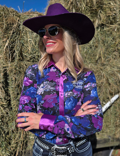Lavendar Floral Stretch Midweight Jersey  Pullover Button Up