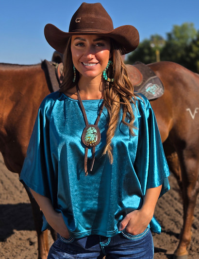 Turquoise Satin Flowy Blouse