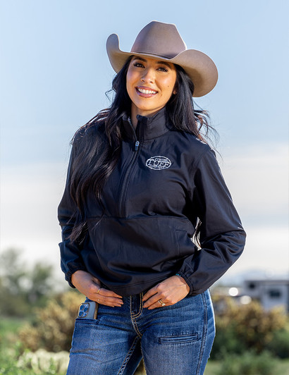 Black Athletic 1/2 Zip Cadet with pouch pocket sweatshirt white embroidered logo