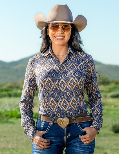 Aztec Blue Jersey Pullover Button Up in medium stretch & weight