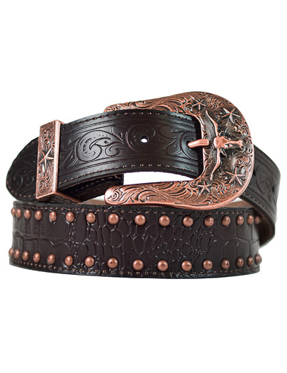 Chocolate Brown Leather Belt with Longhorn Buckle