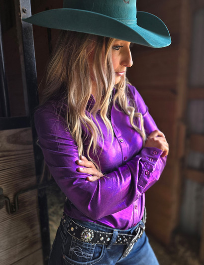 Violet Purple Holographic Pullover Button Up Midweight & Medium Stretch