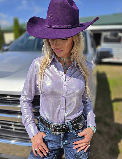 Lavender Mist Holographic Pullover Button Up lightweight medium stretch