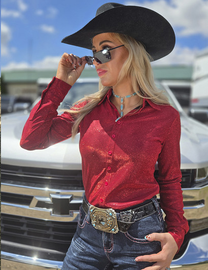 Red Shimmer inside lined with black satin Pullover Button Up