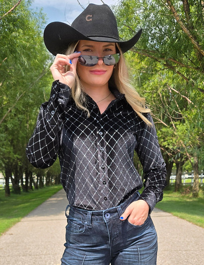 Black Velvet with Silver Crystals Pullover Button Up