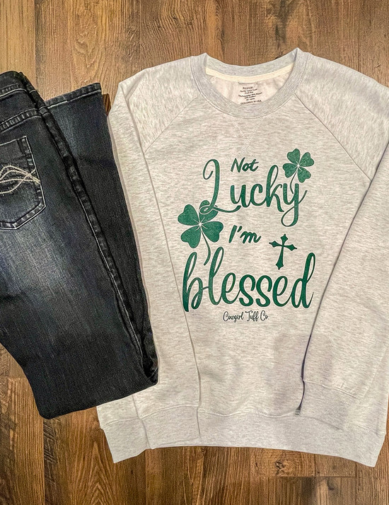 Not Lucky Blessed Print LADIES Fit Crew-Neck (Ash)