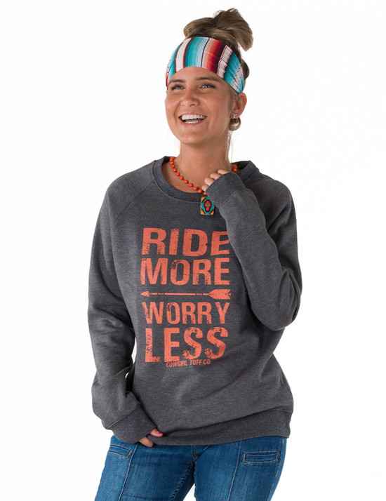 Ride More Worry Less Print Unisex Crew-Neck Sweatshirt (Charcoal)