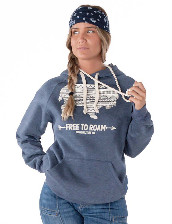 Aztec Buffalo print UNISEX pullover hooded sweatshirt (navy)