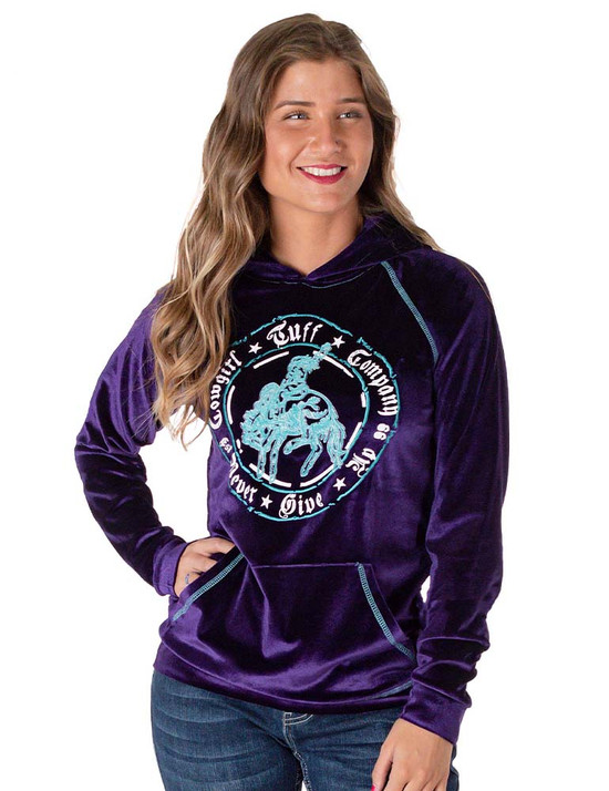 Hooded Sweatshirt (purple velvet with embroidered graphic)