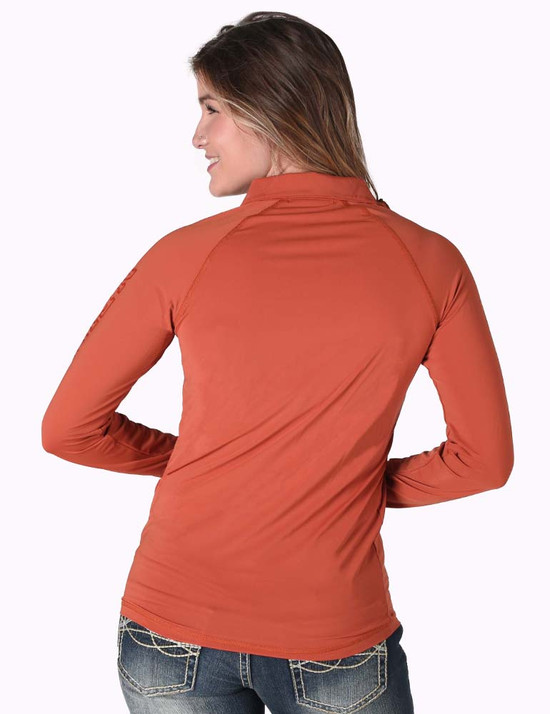 Breathe Instant Cooling UPF quarter zip long sleeve tee with thumbholes (rust)