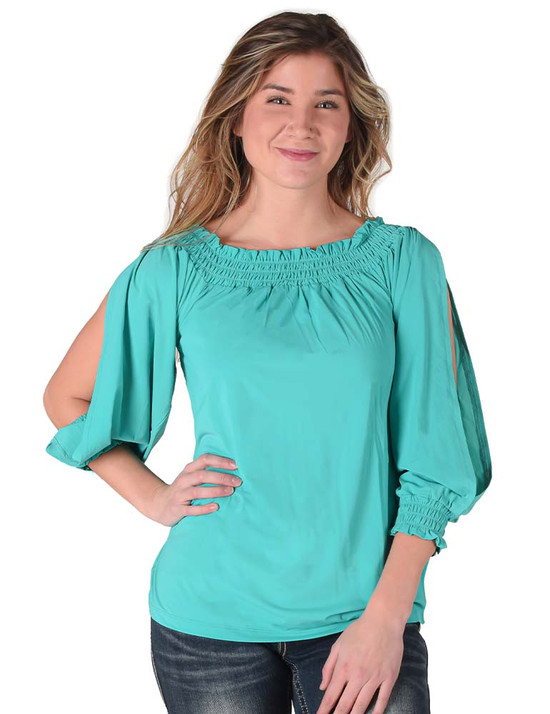 Breathe Instant Cooling UPF flowy blouse (turquoise)