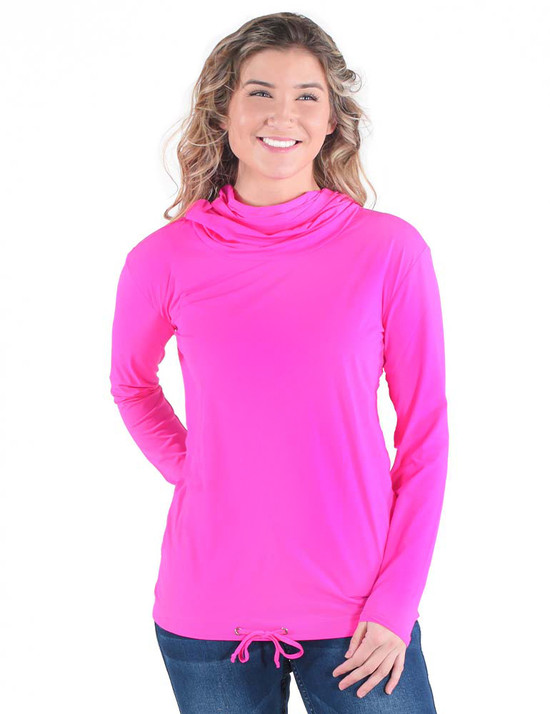 Breathe cowl neck long sleeve with adjustable hem (hot pink)