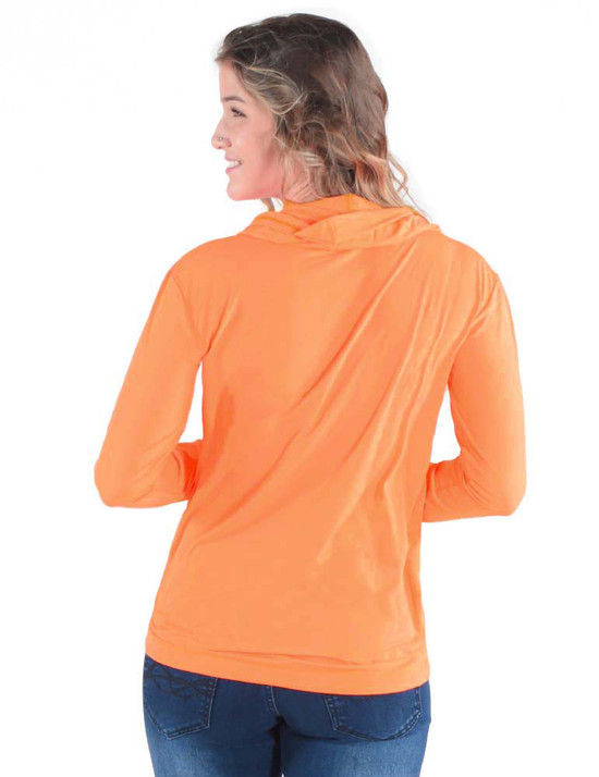 Breathe cowl neck long sleeve with adjustable hem (tangerine)