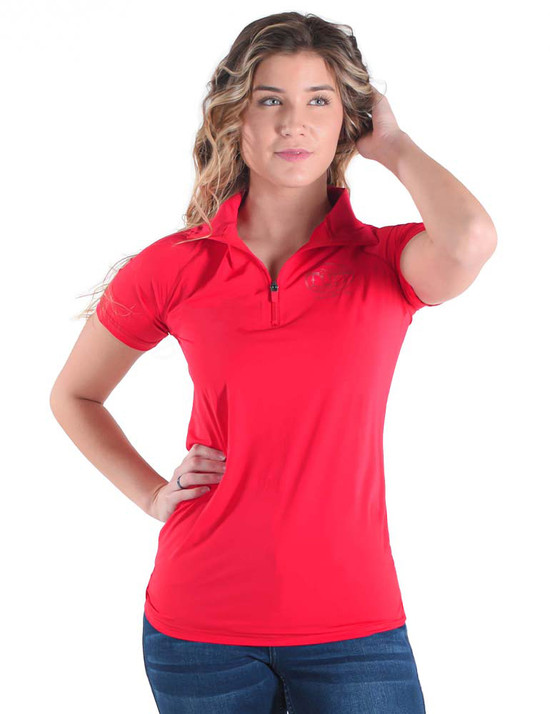 Breathe Instant Cooling UPF quarter zip short sleeve tee (bright red)