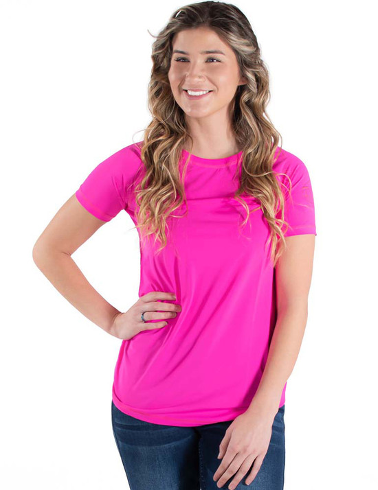 Breathe Instant Cooling UPF short sleeve  raglan/baseball tee (hot pink)