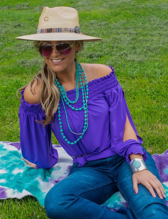 Breathe Instant Cooling UPF flowy blouse with open sleeves (purple)