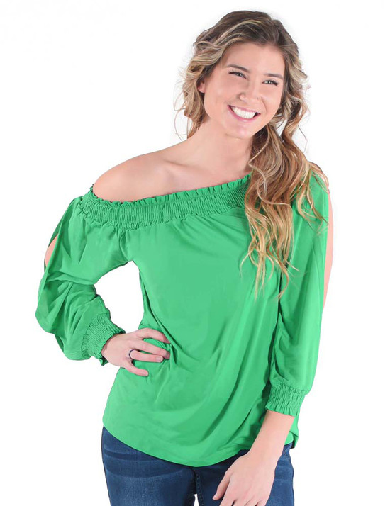 Breathe Instant Cooling UPF flowy blouse with open sleeves (money green)