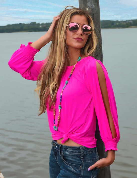 Breathe Instant Cooling UPF flowy blouse with open sleeves (hot pink)