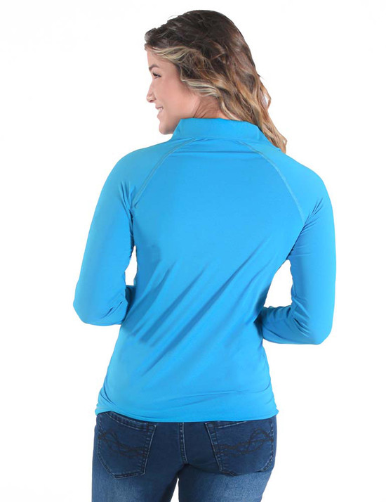 Breathe Instant Cooling UPF quarter zip long sleeve tee with thumbholes (aqua)