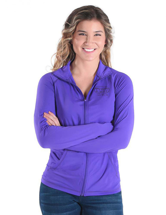 Breathe Instant Cooling UPF full zip cadet long sleeve with front pouch pocket (purple)