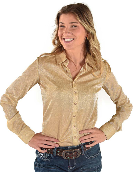 Pullover Button-Up (Cream Gold Lightweight Stretch Shimmer)