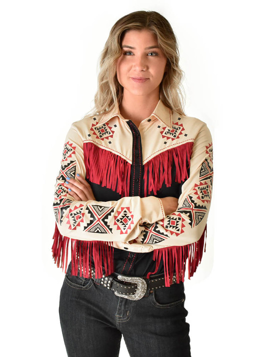 Pullover Button-Up (Black And Cream Lightweight Breathe With Print And Fringe)