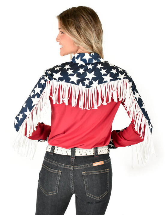 Pullover Button-Up (Patriotic Lightweight Breathe Fabric with Stars and Fringe)