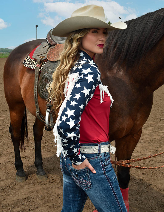 Pullover Button-Up (Patriotic Lightweight Breathe Fabric with Stars and Fringe)