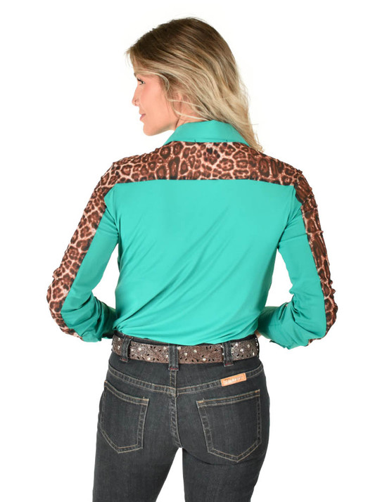 Pullover Button-Up (Turquoise Lightweight Breathe Fabric with Sheer Leopard Accents)