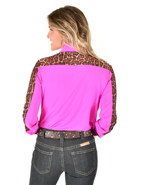 Pullover Button-Up (Hot Pink Lightweight Breathe Fabric with Sheer Leopard Accents)