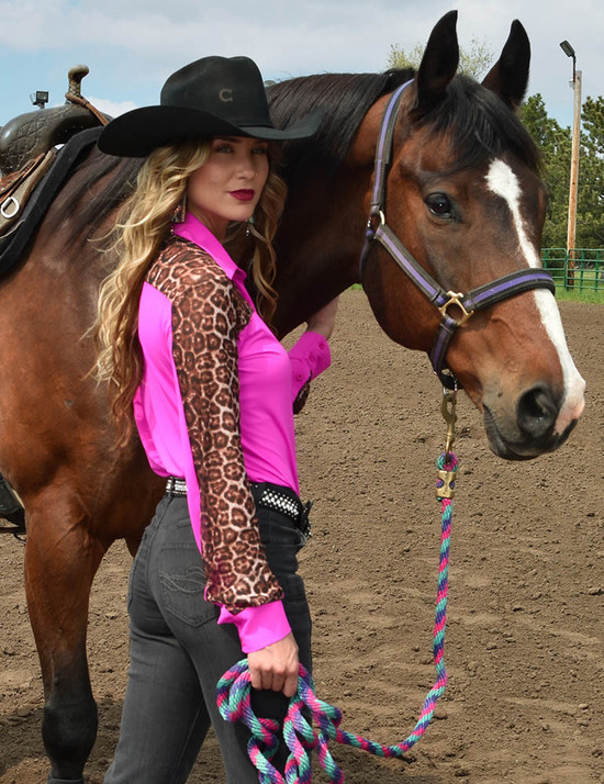 Pullover Button-Up (Hot Pink Lightweight Breathe Fabric with Sheer Leopard Accents)