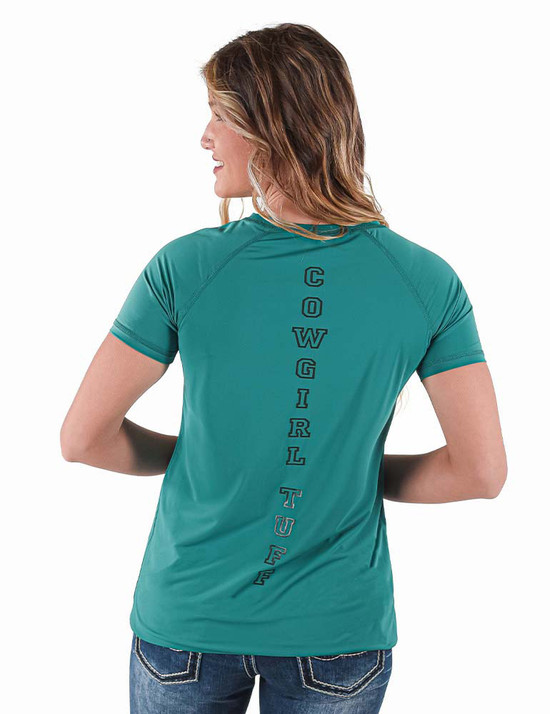 Short Sleeve Breathe Tee - Cowgirl Tuff Desert (jade with multi-color print)