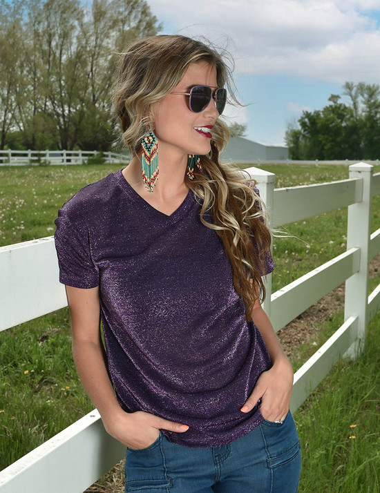 Short Sleeve V-Neck Tee (Purple Lightweight Shimmer Breathe)