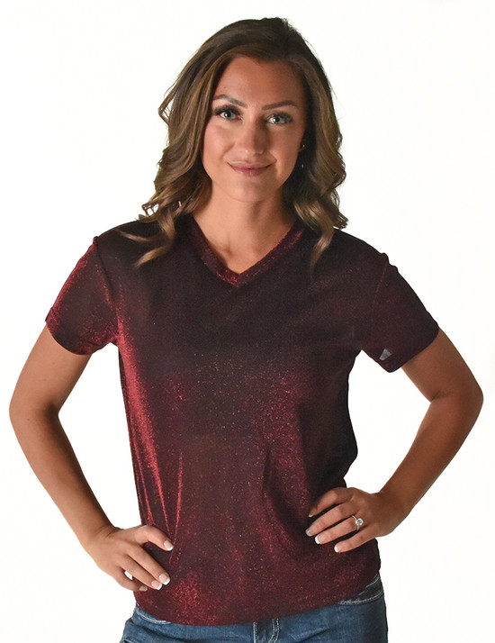 Short Sleeve V-Neck Tee (Dark Red Lightweight Shimmer Breathe)