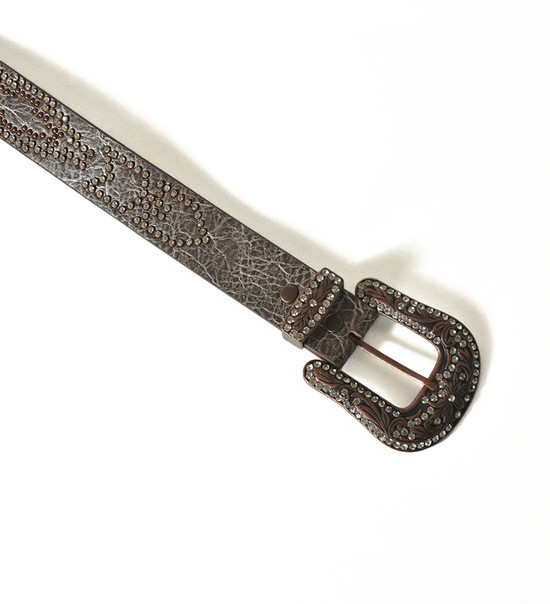 Brown Leather Belt with Rhinestone Studded Arrows and Antique Silver and Cooper Hardware