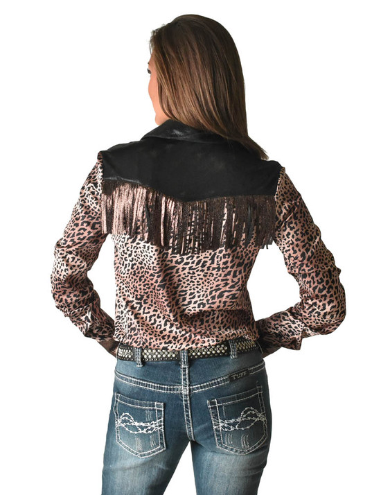 Pullover Button Up (Leopard And Black Lightweight Satin With Fringe)