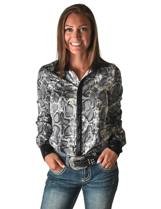 Pullover Button Up (Black Snakeskin Lightweight Satin With Black Metallic Accents)