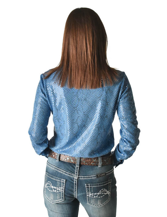 Pullover Button Up (Blue Lightweight Metallic Snakeskin Bling)