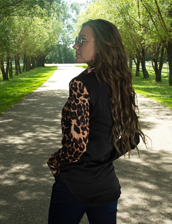 Pullover Button Up (Half Leopard Half Black Satin)