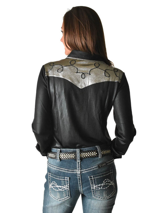 Pullover Button Up (Black And Silver Lightweight Metallic Jersey With Western Detailing)