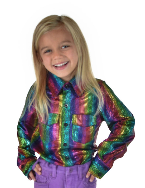 Girls Pullover Button Up (Multi-color Foil Lightweight Stretch Jersey)