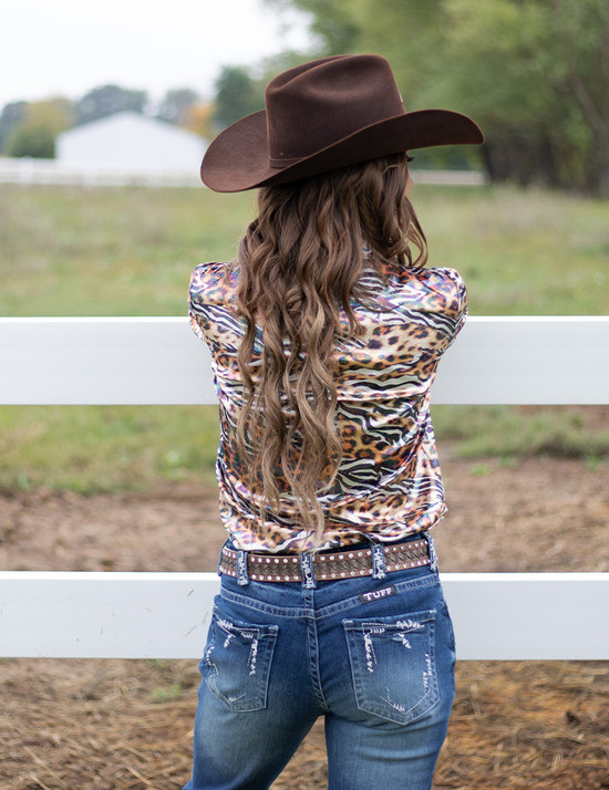 Pullover Button Up (Colorful Animal Print With Multicolor Foil in Velvet Heavier Weight)